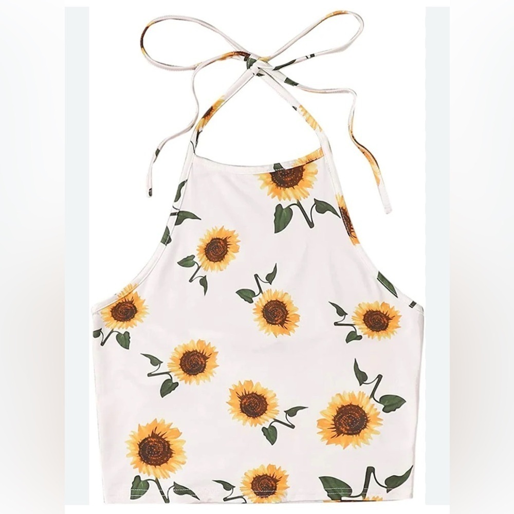 SHEIN Sunflower Print Halter Top White